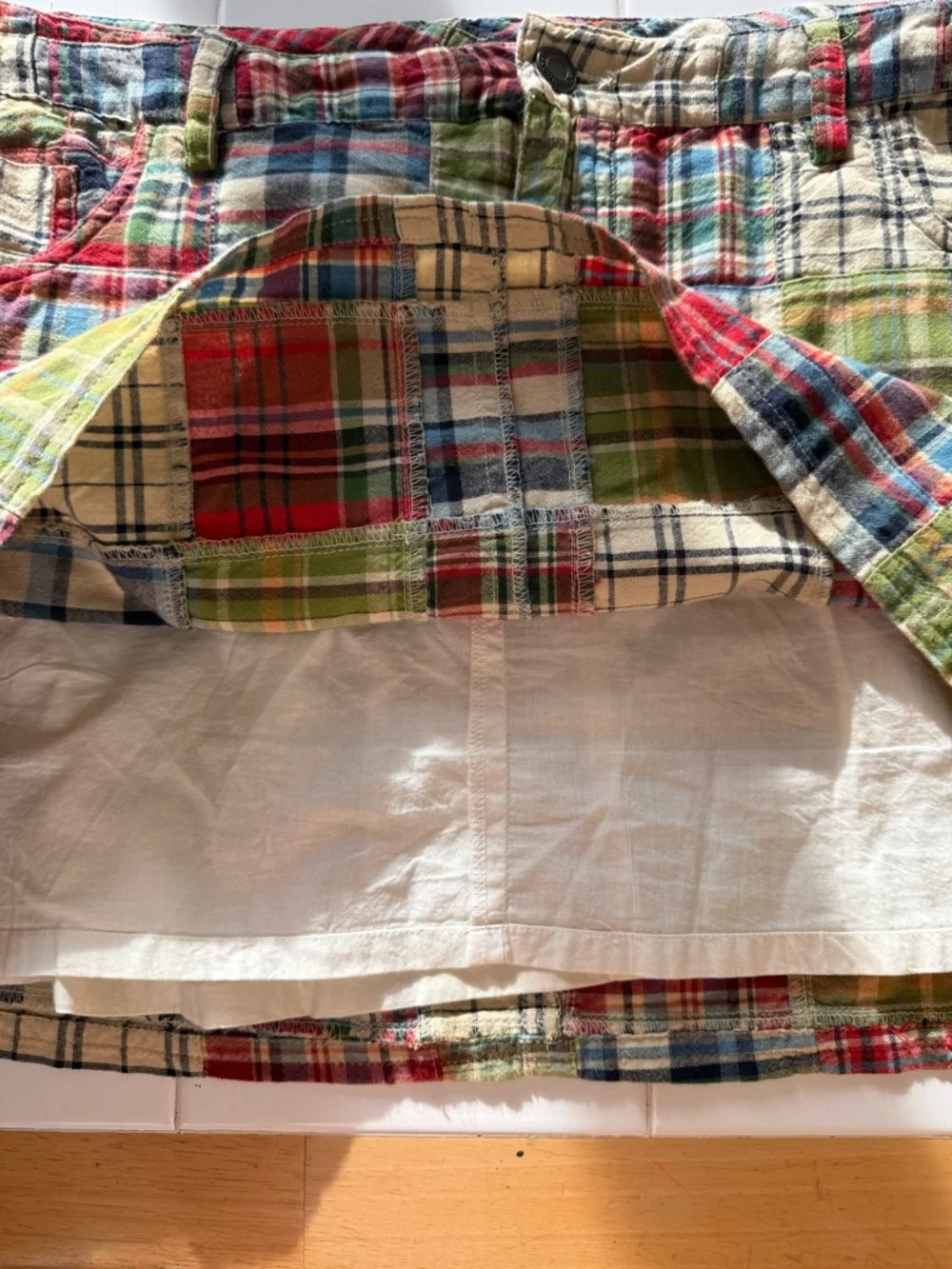 Vintage Y2K Plaid Patchwork Low Rise Mini Skirt Sz 14 American Eagle Outfitters - Picture 11 of 13